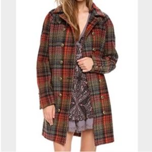 FREE PEOPLE TARTAN SWING PEACOAT